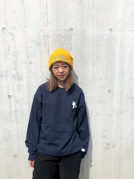 「yellow」｜「アイテム（ニットキャップ/ビーニー）」を使った、Mikuさん（レディース・154cm）の春コーディネート