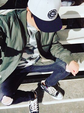 「UNIQLO（ユニクロ）のアイテム（MA-1、グリーン系）」を使った、しんさん（メンズ・171cm）の秋コーディネート