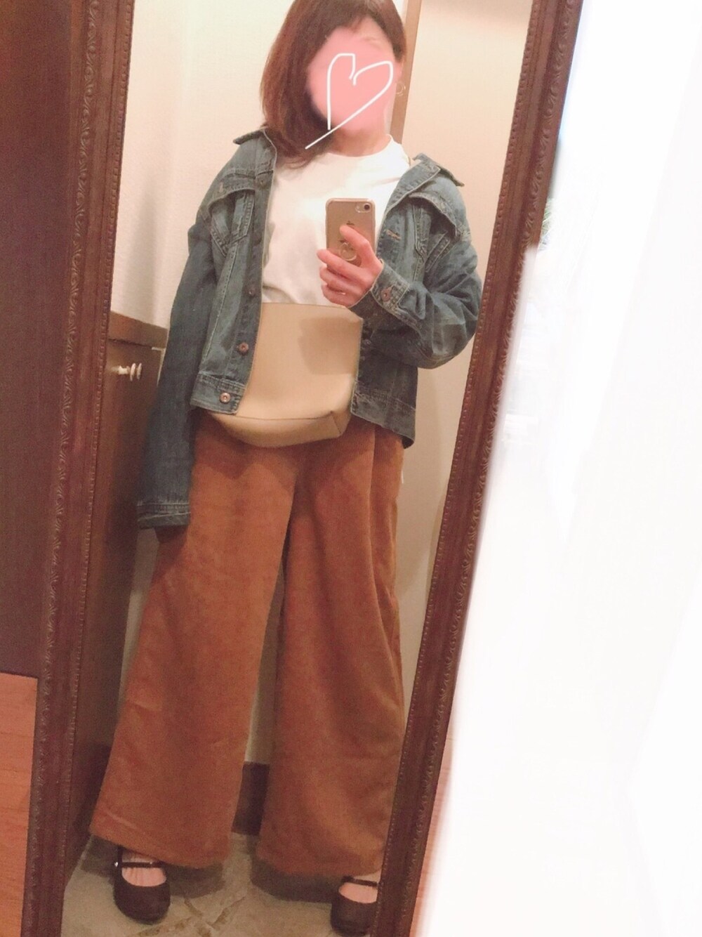 「パステル映える春、春コーデ、ワイドパンツ、オトナカジュアル、ビックシルエット、休日スタイル、デニムジャケット、パンプス、はるコーデ」｜「GUのアイテム（パンツ、ブラウン系）」を使った、Rody❤︎スプリングタイプカラーさん（レディース・155cm）の春コーディネートの1枚目の写真