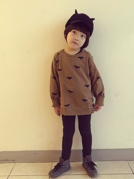「MR（まる）のアイテム（帽子）」を使った、eightmaaanさん（キッズ・110cm）の秋コーディネート