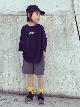 「RE/SP（アールイーエスピー）のアイテム（帽子）」を使った、eightmaaanさん（キッズ・125cm）の春コーディネート