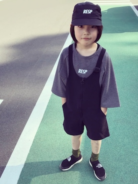 「RE/SP（アールイーエスピー）のアイテム（帽子）」を使った、eightmaaanさん（キッズ・125cm）の春コーディネート