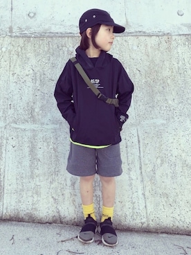 「RE/SP（アールイーエスピー）のアイテム（帽子）」を使った、eightmaaanさん（キッズ・125cm）の春コーディネート