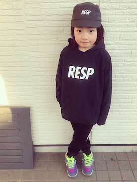 「RE/SP（アールイーエスピー）のアイテム（帽子）」を使った、eightmaaanさん（キッズ・125cm）の春コーディネート