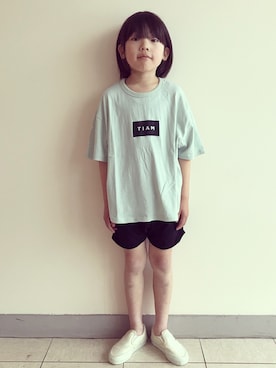 「水色」｜「アイテム（スリッポン）」を使った、eightmaaanさん（キッズ・125cm）の春コーディネート