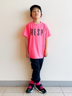 「RE/SP（アールイーエスピー）のアイテム（帽子）」を使った、eightmaaanさん（キッズ・130cm）の春コーディネート