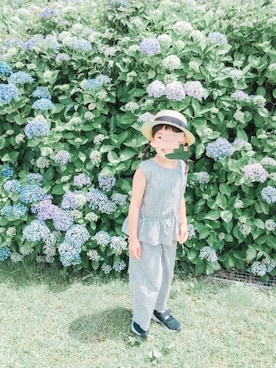 「麦わら帽子」｜「アイテム（セットアップ）」を使った、s_e__a_m⑅◡̈*さん（キッズ・128cm）の夏コーディネート