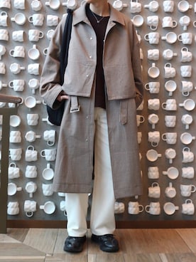 「アイテム（ステンカラーコート）」を使った、ともさん（メンズ・175cm・20代）の春コーディネート