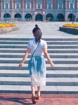 「SPINNS（スピンズ）のアイテム（デニムスカート）」を使った、あいさん（レディース・152cm）の夏コーディネート