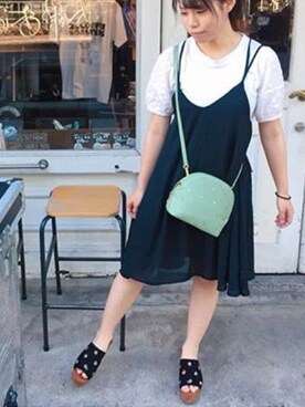 「OLIVE des OLIVE（オリーブデオリーブ）のアイテム（ワンピース/ドレス、ブラック系）」を使った、あいさん（レディース）の夏コーディネート