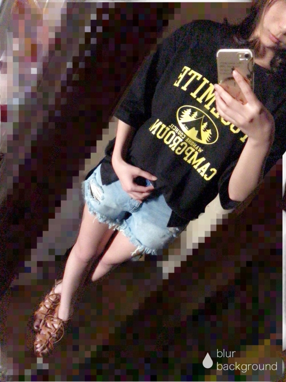 「夏コーデ、Tシャツ×デニム、Tシャツ、短パン、shoplist」｜「GUのアイテム（デニムパンツ、ブルー系）」を使った、Sa-yaさん（レディース・151cm）の春コーディネートの1枚目の写真