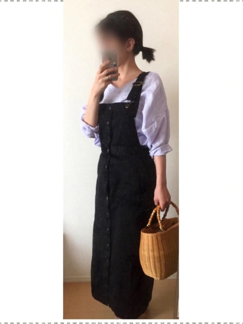 「Spick & Spanの【SOMETHING × Spick】ジャンパースカート◆（ジャンパースカート、ブラック系）」を使った、✴︎Saso✴︎さん（レディース・158cm）の夏コーディネートの1枚目の写真