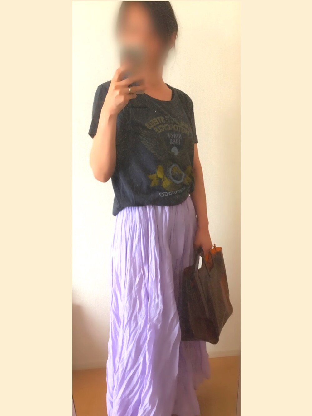 「JOURNAL STANDARD relumeのコットンボイル クリンクル ギャザースカート◆（スカート、パープル系）」を使った、✴︎Saso✴︎さん（レディース・158cm）の夏コーディネートの1枚目の写真