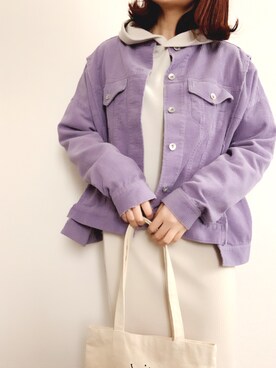 「ラベンダー」｜「アイテム（ノーカラージャケット）」を使った、chiiiroさん（レディース・165cm）の春コーディネート