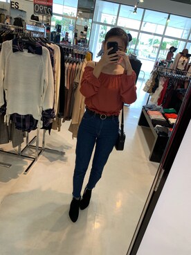 「Bershka（ベルシュカ）のアイテム（トップス、オレンジ系）」を使った、Meiさん（レディース・162cm）の夏コーディネート
