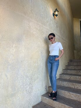 「MOUSSY（マウジー）のアイテム（パンツ、ブルー系）」を使った、Meiさん（レディース・162cm）の春コーディネート