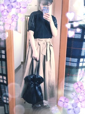 「earth music&ecology（アースミュージックアンドエコロジー）のアイテム（スリッポン、ブラック系）」を使った、ｪﾐﾙさん（レディース・152cm）の夏コーディネート