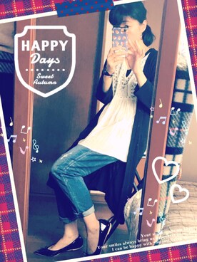 「earth music&ecology（アースミュージックアンドエコロジー）のアイテム（バレエシューズ、ブラック系）」を使った、ｪﾐﾙさん（レディース・152cm）の秋コーディネート