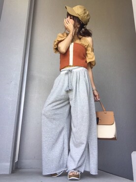 「オープンショルダー」｜「アイテム（キャップ）」を使った、cheryさん（レディース・156cm）の夏コーディネート