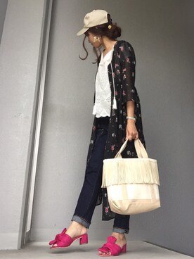 「フリンジバッグ」｜「アイテム（その他）」を使った、cheryさん（レディース・156cm）の夏コーディネート