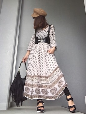 「フリンジバッグ」｜「アイテム（その他）」を使った、cheryさん（レディース・156cm）の夏コーディネート