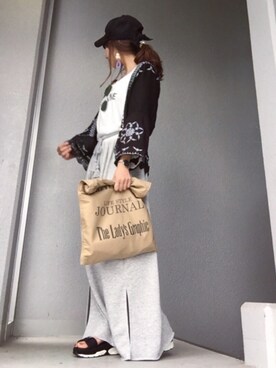 「TODAYFUL（トゥデイフル）のVintageトートバッグ（トートバッグ）」を使った、cheryさん（レディース・156cm）の夏コーディネート