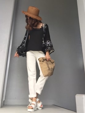 「TODAYFUL（トゥデイフル）のVintageトートバッグ（トートバッグ）」を使った、cheryさん（レディース・156cm）の夏コーディネート