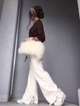 「TODAYFUL（トゥデイフル）のベンドフレームピアス（ピアス（両耳用））」を使った、cheryさん（レディース・156cm）の秋コーディネート