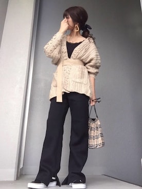 「TODAYFUL（トゥデイフル）のベンドフレームピアス（ピアス（両耳用））」を使った、cheryさん（レディース・156cm）の秋コーディネート