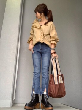 「TODAYFUL（トゥデイフル）のベンドフレームピアス（ピアス（両耳用））」を使った、cheryさん（レディース・156cm）の冬コーディネート