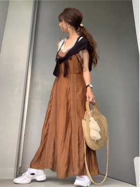 「Ameri（アメリ）のアイテム（ジャンパースカート）」を使った、cheryさん（レディース・156cm）の夏コーディネート