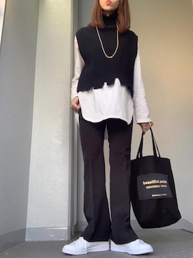 「STUDIOUS(ステュディオス)のアイテム(ベスト)」を使った、cheryさん(レディース・156cm)の秋コーディネート