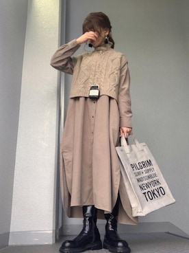 「ベスト×ワンピース」｜「アイテム（その他）」を使った、cheryさん（レディース・156cm）の冬コーディネート