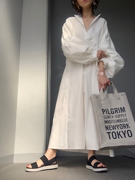 「Lavish Gate（ラヴィッシュゲート）のアイテム（シャツワンピース）」を使った、cheryさん（レディース・156cm）の夏コーディネート