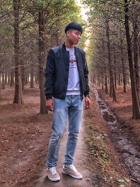 「PULL&BEAR（プルアンドベア）のアイテム（シューズ）」を使った、AudricHsuさん（メンズ・179cm）の冬コーディネート
