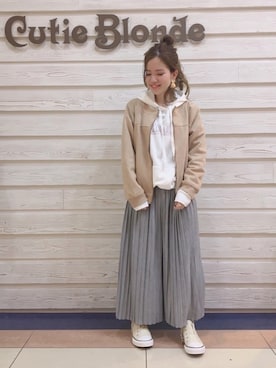 「Cutie Blonde（キューティーブロンド）の【すそくるっ】プリーツスカンツ（その他パンツ）」を使った、chihiroさん（レディース・151cm）の冬コーディネート