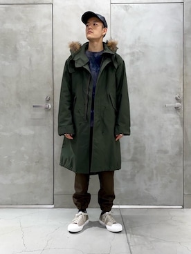 「MONKEY TIME（モンキータイム）のアイテム（モッズコート）」を使った、Tomohiro Gunjiさん（メンズ・172cm）の秋コーディネート