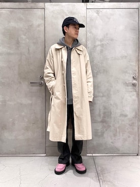 「MONKEY TIME（モンキータイム）のアイテム（ステンカラーコート）」を使った、Tomohiro Gunjiさん（メンズ・172cm）の秋コーディネート