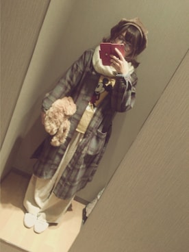 「ファークラッチ」｜「アイテム（ダウンジャケット/コート）」を使った、うにょぴさん（レディース・157cm）の冬コーディネート