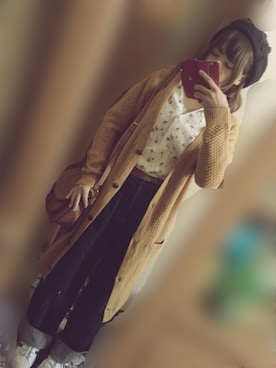 「スキッパーシャツ」｜「アイテム（ハンチング/ベレー帽）」を使った、うにょぴさん（レディース・157cm）の冬コーディネート