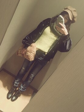 「ファークラッチ」｜「アイテム（ブーツ）」を使った、うにょぴさん（レディース・157cm）の秋コーディネート