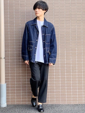 「UNIQLO（ユニクロ）のエアリズムコットンオーバーサイズTシャツ（5分袖）（Tシャツ/カットソー）」を使った、ふくなおさん（メンズ・174cm・20代）の秋コーディネート