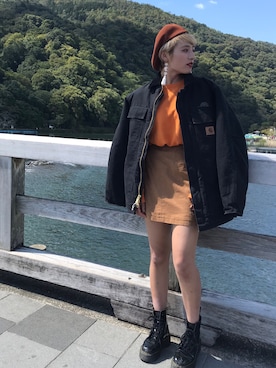 「秋のブラウンスタイル」｜「アイテム（ハンチング/ベレー帽）」を使った、ゆうきさん（レディース・165cm）の秋コーディネート