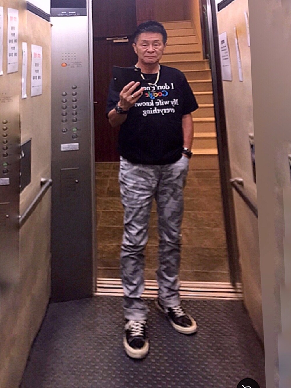 「Google」｜「ZIP FIVEの迷彩ストレッチスキニーパンツ グレー（チノパンツ、グレー系）」を使った、K-Kenji⚾️さん（メンズ・174cm）の夏コーディネートの1枚目の写真