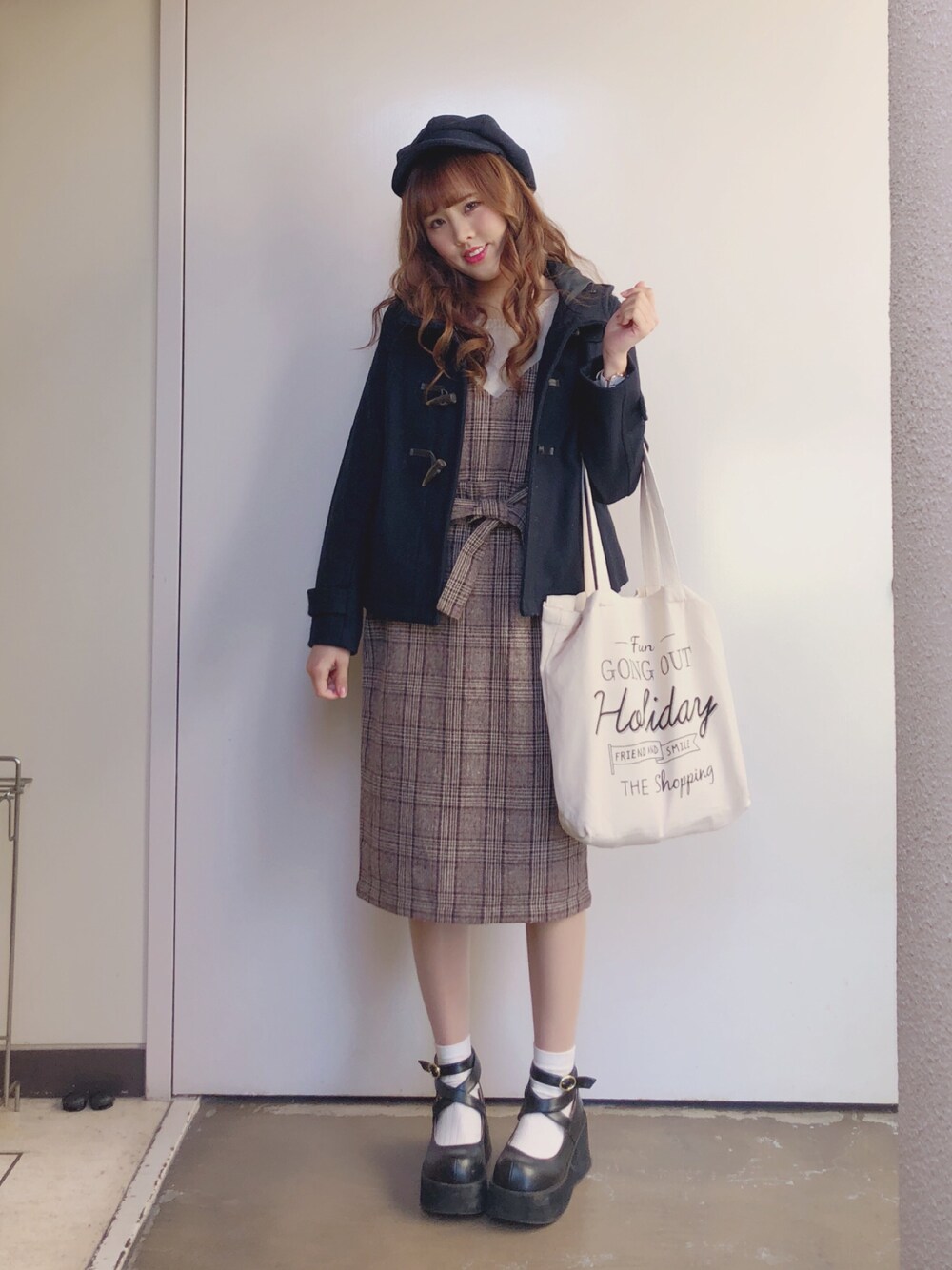yuka ♪さんの「グレンチェックフレアジャンパースカート（RAY CASSIN）」を使ったコーディネートの1枚目の写真