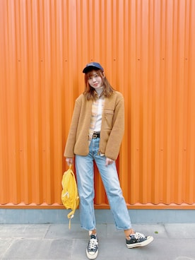 「MOUSSY（マウジー）のMV JW Tapered（デニムパンツ）」を使った、Hikariさん（レディース・175cm）の冬コーディネート