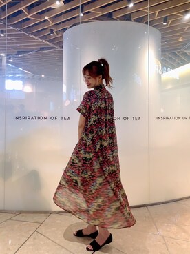 「FURFUR（ファーファー）の柄ハシゴレースパジャマシャツOP（ワンピース、ブラック系）」を使った、Hikariさん（レディース・175cm）の夏コーディネート