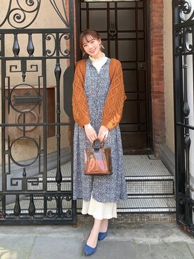 「GU（ジーユー）のアイテム（ワンピース/ドレス、ブルー系）」を使った、Hikariさん（レディース・175cm）の春コーディネート