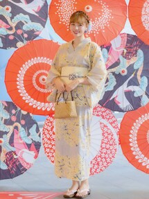 Utataneグレーに咲きこぼれるミモザ浴衣帯セット utatane（ウタタネ）の「浴衣3点セット グレーに咲きこぼれる