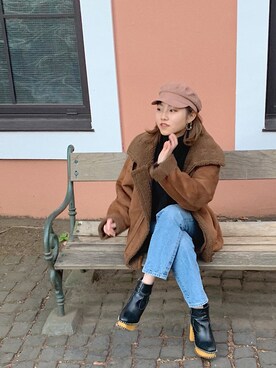 「アイテム（キャスケット）」を使った、中野美夕さん（レディース・158cm・10代）の冬コーディネート